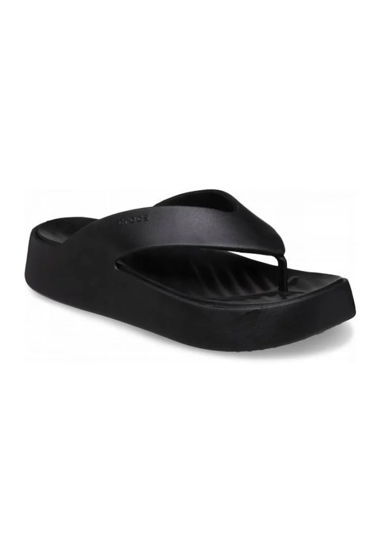 Papuci flip-flop cu talpa wedge si logo Getaway, Negru