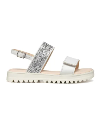 Sandale flatform cu catarama, Alb murdar/Argintiu