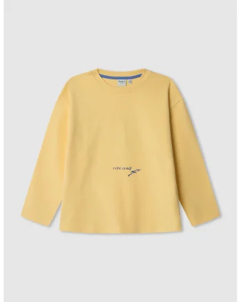 Bluza de bumbac cu imprimeu text, Galben/Albastru inchis