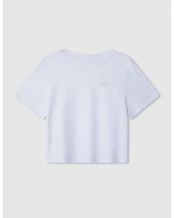 Tricou de bumbac cu decolteu la baza gatului Amanda, Albastru glaciar