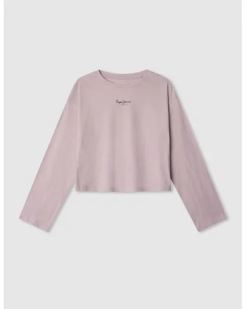 Bluza crop cu decolteu la baza gatului, Ametist/Lila pal