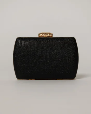 Clutch negru din material textil stralucitor