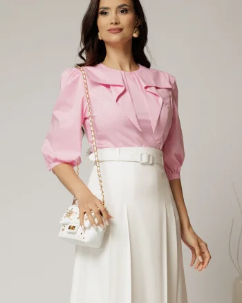 Bluza DY Fashion roz din poplin cu guler amplu
