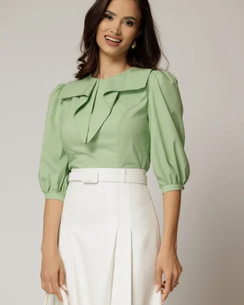 Bluza DY Fashion verde fistic din poplin cu guler amplu
