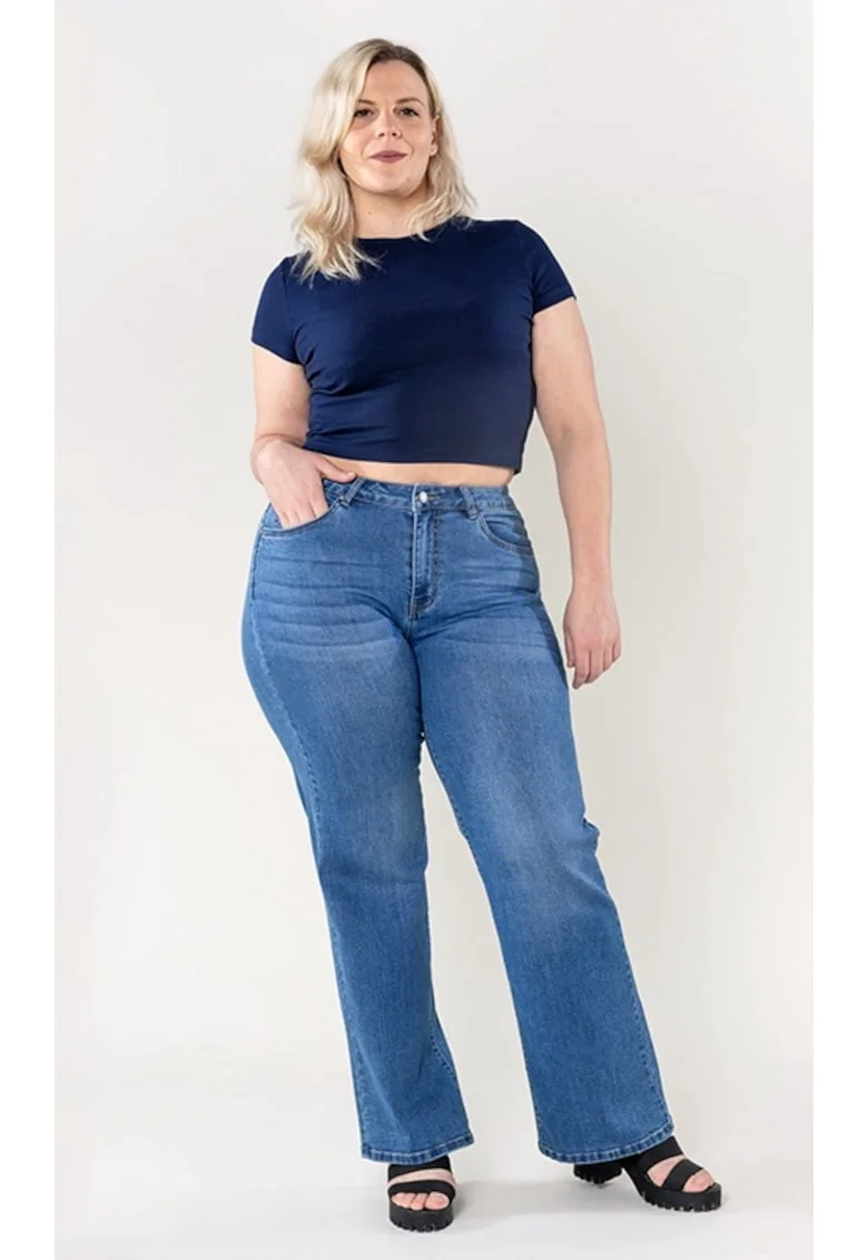 Blugi dama evazati marimi mari  albastri P603-5 M10 16966, Albastru