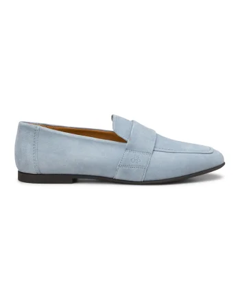 Pantofi loafer de piele intoarsa cu varf rotund, Albastru deschis