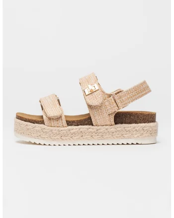 Sandale din piele ecologica cu talpa flatform, Maro nisip