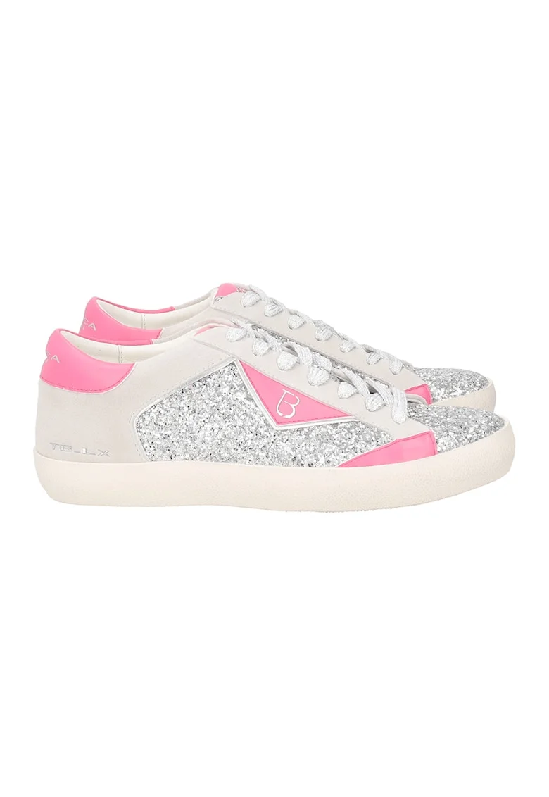 Pantofi sport din piele lacuita, Gri deschis/Roz aprins/Argintiu