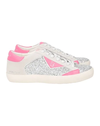 Pantofi sport din piele lacuita, Gri deschis/Roz aprins/Argintiu