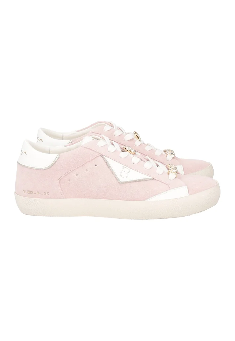 Pantofi sport din piele lacuita, Auriu/Roz pastel/Alb murdar