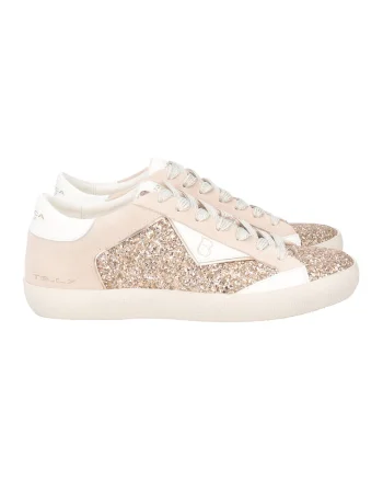 Pantofi sport din piele lacuita, Auriu/Roz pastel/Alb murdar