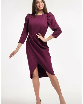 Rochie midi cu maneci bufante, Violet tyrian