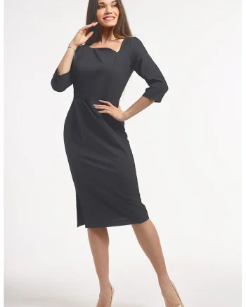 Rochie midi cu slit lateral, Negru