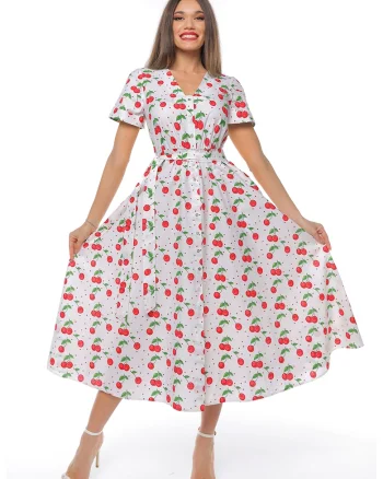 Rochie-camasa cu cordon in talie, Rosu/Alb/Verde