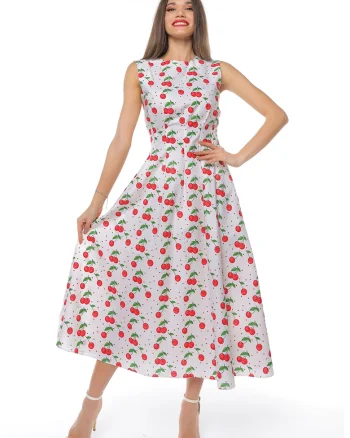 Rochie uni cu buzunare laterale, Rosu/Verde/Alb murdar