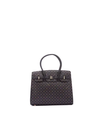 Geanta shopper din piele ecologica cu model logo, Negru