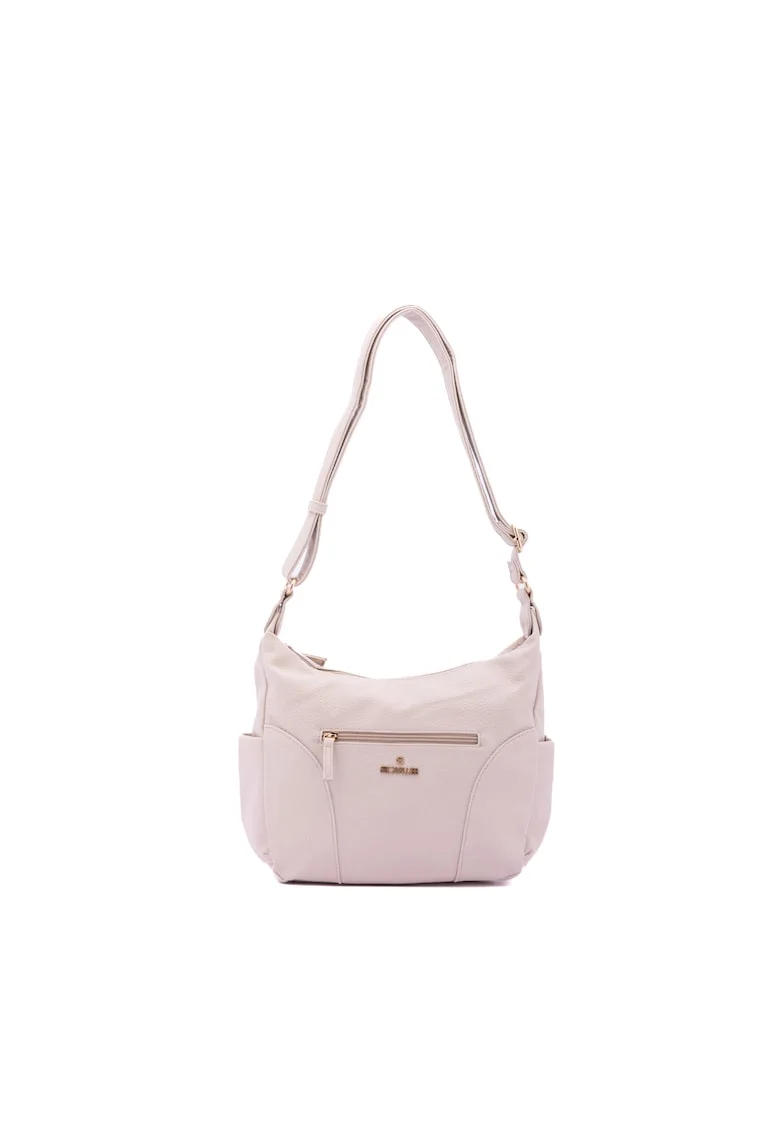 Geanta din piele ecologica cu bareta de umar ajustabila, Bej deschis