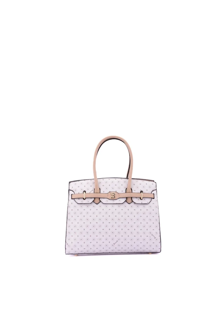 Geanta shopper din piele ecologica cu model logo, Bej deschis