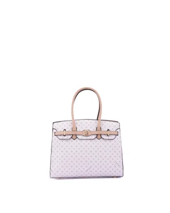 Geanta shopper din piele ecologica cu model logo, Bej deschis