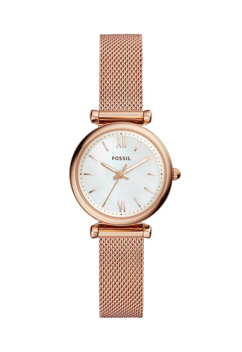 Ceas cu bratara metalica tip plasa Carlie, Auriu rose