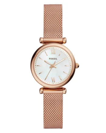 Ceas cu bratara metalica tip plasa Carlie, Auriu rose