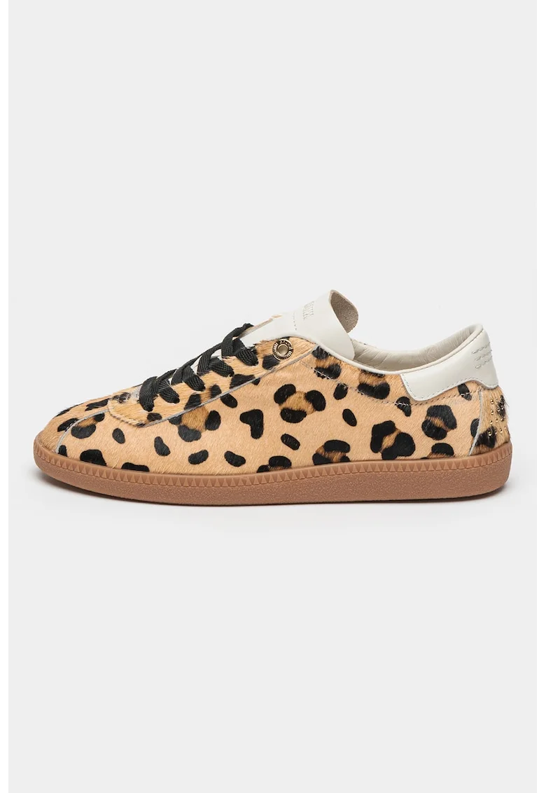 Pantofi sport de piele cu animal print, Negru/Bej