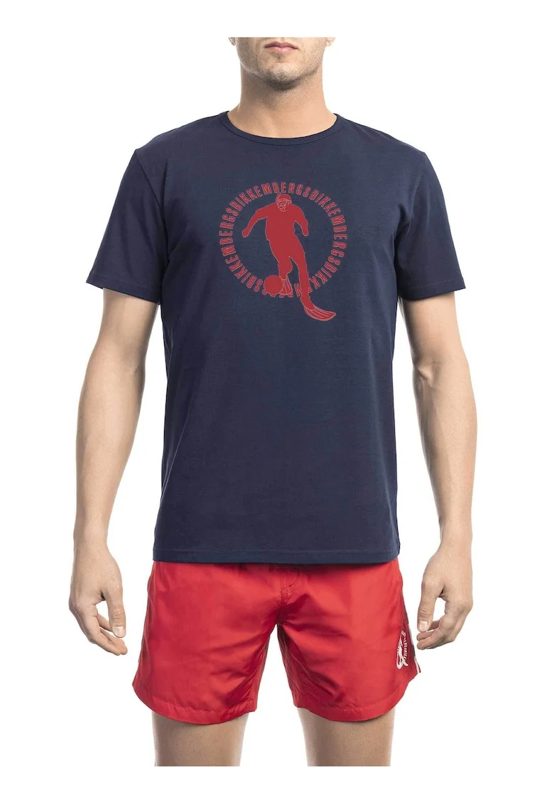 Tricou cu imprimeu si decolteu la baza gatului