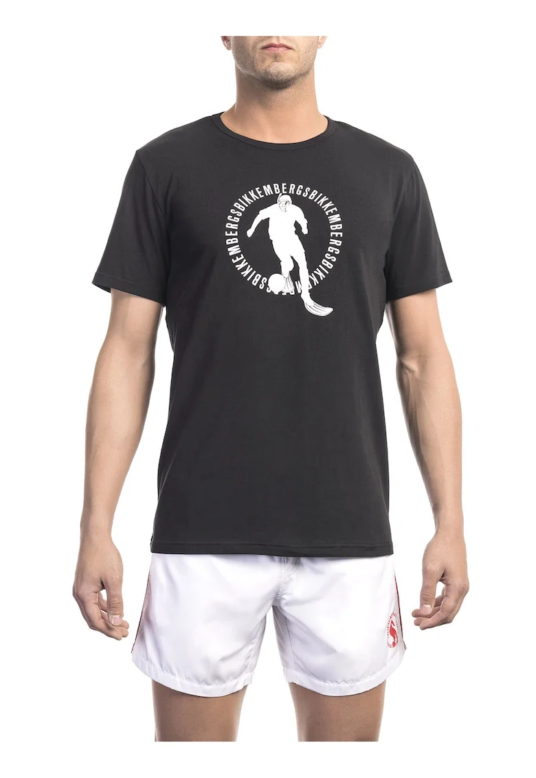 Tricou cu imprimeu si decolteu la baza gatului