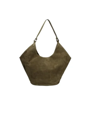 Geanta hobo de piele intoarsa Lisabona, Verde inchis