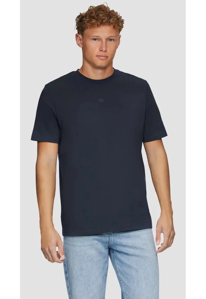 Q/S by s.Oliver, Tricou barbati cu decolteu la baza gatului, cu logo