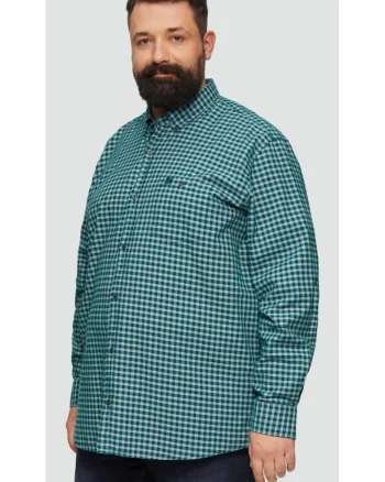 Camasa barbati big sizes, cu maneca lunga si imprimeu in carouri, Regular fit, Verde inchis, Verde inchis