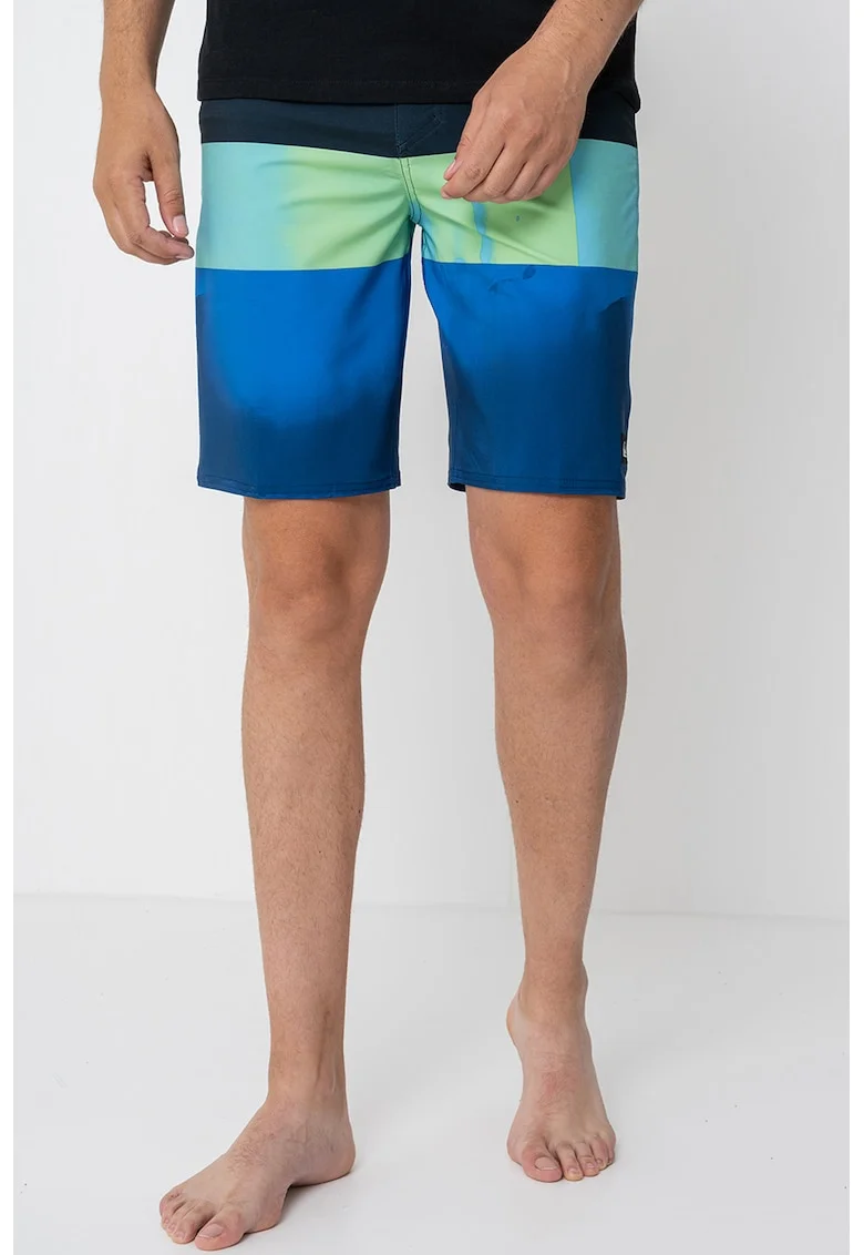 Pantaloni scurti de baie Surfslik Straight, Negru/Verde deschis/Albastru deschis