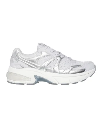 Pantofi sport din material textil cu segmente din piele ecologica Shadow, Alb/Argintiu