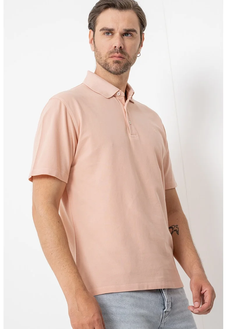 Tricou polo din material pique William, Roz pastel
