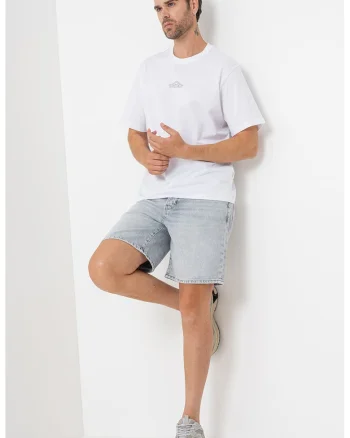 Tricou cu imprimeu pe partea din spate, Gri deschis/Alb optic