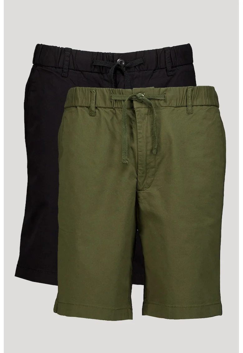 Set de pantaloni cu model uni si buzunare laterale - 2 perechi, Negru/Verde feriga