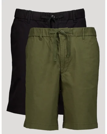 Set de pantaloni cu model uni si buzunare laterale - 2 perechi, Negru/Verde feriga