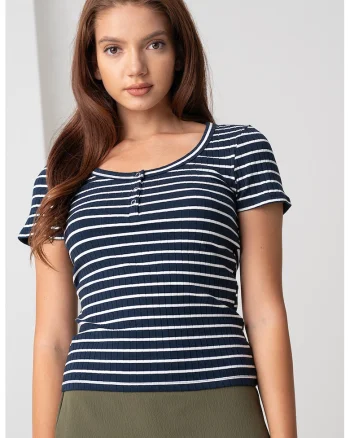 Tricou cu model in dungi, Bleumarin