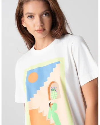 Tricou din bumbac organic, Alb/Verde lime