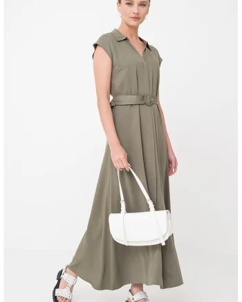 Rochie maxi evazata, Verde masliniu