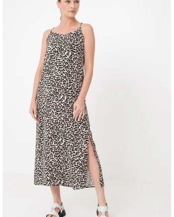 Rochie maxi cu model cu animal print, Negru/Crem