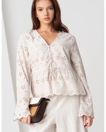Bluza lejera cu perforatii, Gri deschis