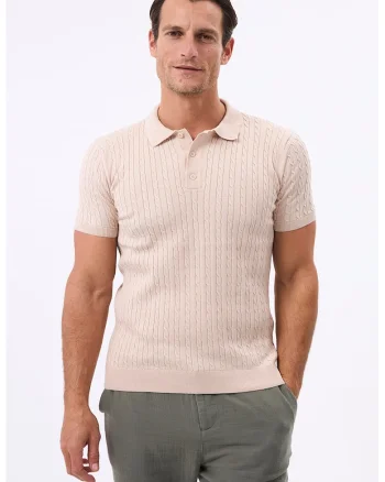 Tricou striat cu guler polo, Bej