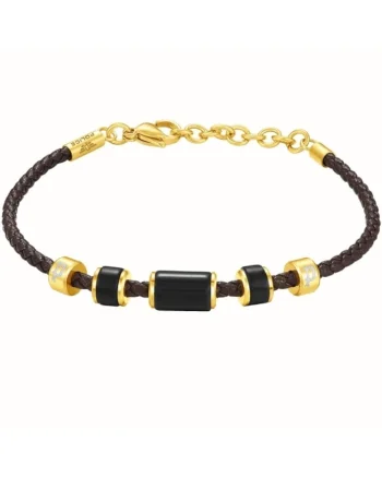 Bratara  din piele cu onix PEAGB0032202, Auriu, Maro