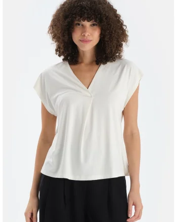 Bluza cu decolteu in V, Alb murdar