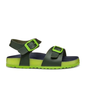 Sandale de piele ecologica cu catarama, Verde lime/Verde feriga