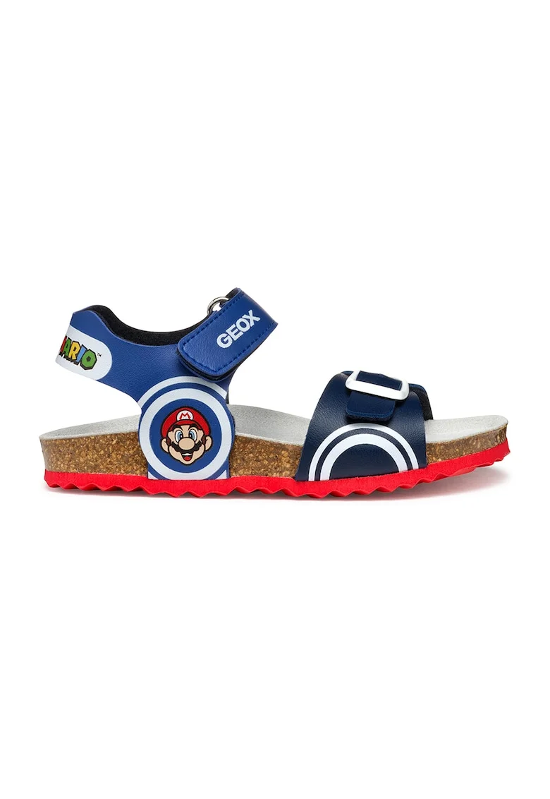 Sandale de piele ecologica cu imprimeu Mario, Albastru royal/Bleumarin