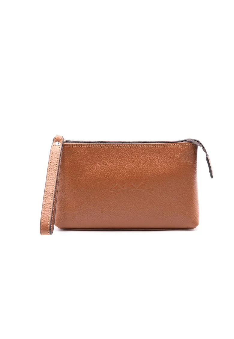 Etui din piele ecologica cu detaliu logo, Maro cognac