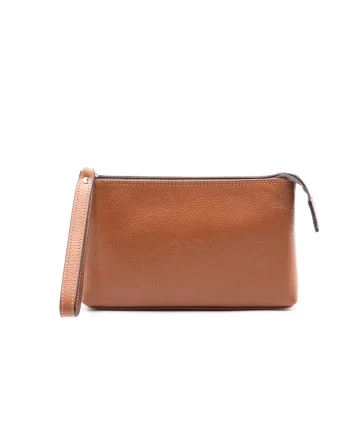 Etui din piele ecologica cu detaliu logo, Maro cognac