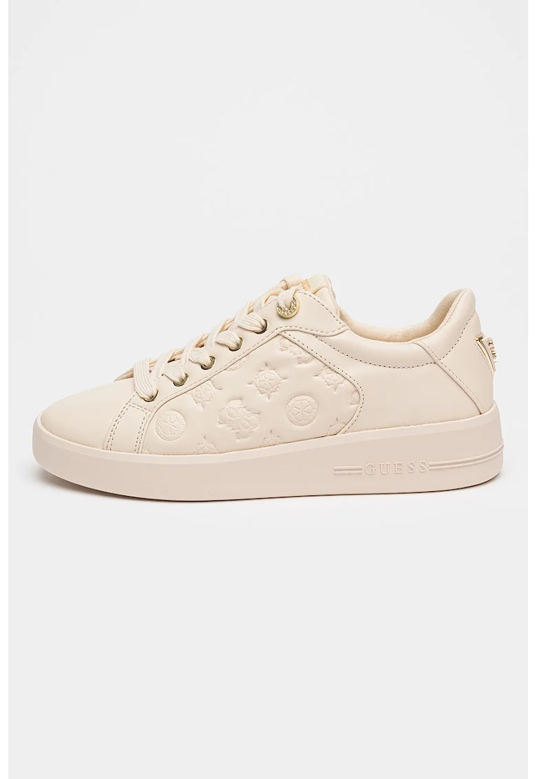 Pantofi sport din piele ecologica cu logo stantat, Alb fildes